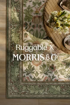 a rug with the words ruggable x morrris & co on it