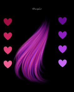 purple and pink hair with hearts on black background