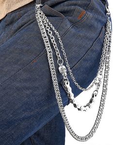 PRICES MAY VARY. Unique Design: This skull chain consists of three chains. Thin chain: 38 cm/14.96 inch. Biker skull chain: 46 cm/18.11 inch. Thick chain: 60 cm/23.62 inch. You can get a customized length of your jeans or wallet chains by decreasing one or two layers chain. Material: The metal chain for jeans or pants is made of alloy, Not easy to scratch or damage, Make sure that hip hop jeans chains will not drop during dancing or running. Can bring you a comfortable wearing experience. Custom Chains For Jeans, Chains On Pants, Chain Pants Outfit, Ripped Jeans With Chains, Chains For Pants, Jeans With Chains Hanging, Jeans With Chains On The Side, Chain For Pants, Chain For Jeans