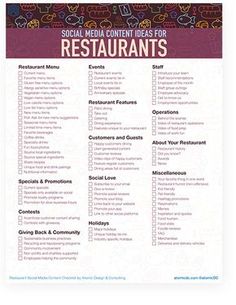 the social media content ideas for restaurant's list is shown in purple and red