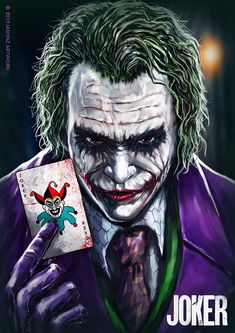 the joker is holding up his card