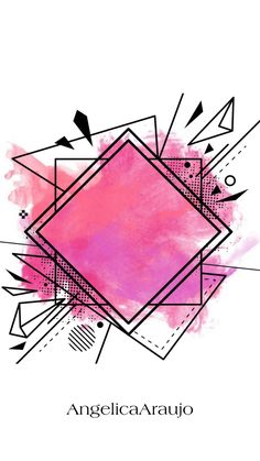 an abstract painting with pink and black lines on it, the words angelica aruto written