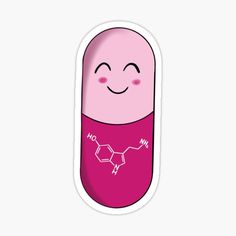 a pink pill sticker with a smiling face