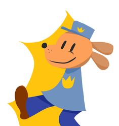 a cartoon cow wearing a blue and yellow outfit with a smile on it's face