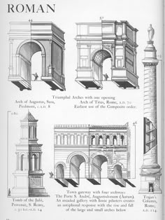 an old book with drawings of roman architecture