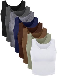 PRICES MAY VARY. Comfortable Fabric: these sleeveless tank tops are made of fabric and spandex, comfortable to wear, soft to feel and long lasting abrasion resistance; In addition, the elasticity of the fabric makes it lightweight and comfortable to wear without feeling constricted Basic Design: our women's crop tanks are short, round neck and sleeveless, slimming and medium thick to give you a slimmer look, bringing more freedom when exercising and feel less constricted Package Contents: the pa Womens Undershirts, Cheap Tank Crop Top For Gym, Cheap Workout Cami Crop Top, Thick Tank Top, Cheap Fitted Tank Top With Built-in Bra, Tank Top Bra, Women Workout Clothes, Tank Top And Sweatpants, Affordable Cropped Workout Tank Top