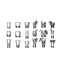 a set of nine glasses filled with different types of drinks