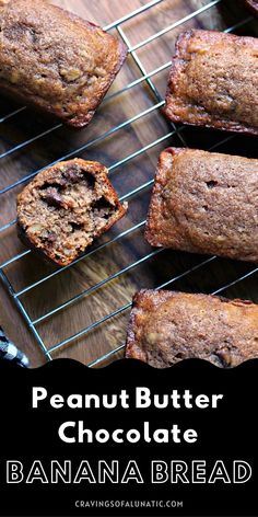 chocolate banana bread on a cooling rack with text overlay