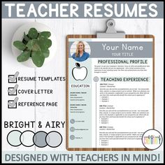 a teacher's resume on a clipboard with the words teachers in mind above it