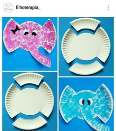 paper plate crafts for kids to make with the elephant, fish and whale shapes on them