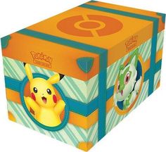 a box with an image of pikachu on the front and a cartoon character on the back