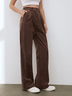 Details Composition: 100% Polyester Design: Plain Style: Casual, Basic Thickness: Regular Sheer: No Material: Corduroy Pant type: Wide Leg Occasion: Business Pattern: Plain Size & Fit Pants Length: Long Pants Stretch: Non-stretch Fit Type: Shift Size Length Hips Inseam Waist 2XS 103 92 72 62 XS 104 96 72.5 66 S 105 100 73 70 M 106 104 73.5 74 L 107.5 110 74.5 80 XL 109 116 75.5 86 2XL 110.5 122 76.5 92 2XS 40.6 36.2 28.3 24.4 XS 40.9 37.8 28.5 26 S 41.3 39.4 28.7 27.6 M 41.7 40.9 28.9 29.1 L 42. Pleated Corduroy Pants, Corduroy Pant, Iron Plate, Satin Camisole, Straight Leg Trousers, Khaki Color, Fit Pants, Type Of Pants, Shirt Sale