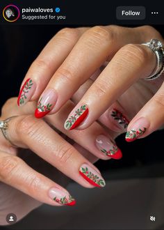 Christmas Holly Nails, Simple Christmas Nails, Plaid Nail Art, Christmas Nail Design, Xmas Nail Designs, Christmas Nail Colors, Santa Nails, Festive Nail Designs