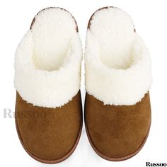 Russoo - Mens Winter Suede House Slippers: Luxuriously Soft Plush, Cozy, Anti-Skid Slip-On Shoes for Indoor Comfort Suede Cushioned Slip-on Slippers, Slip-on Suede Slippers With Textured Footbed, Suede Slip-on Slippers With Textured Footbed, Winter Plush Lined Slip-on Slippers, Sheepskin Slip-on Slippers With Rubber Sole, House Slippers, Men Winter, Soft Suede, Soft Plush