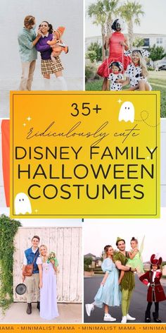 the disneyland family halloween costumes are featured in this collage