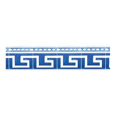 a blue and white tile border with an interlocked design on the bottom, against a white background