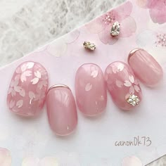 Pink Sakura Nails, Sakura Flower Nails, Sakura Nails Design, Floral Gel Nails, Sakura Nails, Sakura Nail Art, Cherry Blossom Nails Art, Nails With Flowers, Japan Nail