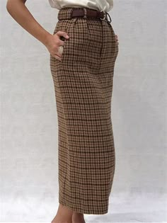 Casual Basic Daily Vintage British Half Long Skirt Winter Relaxed Fit Pencil Skirt, Fall Full Length Lined Skirt, Winter Workwear Skirt, Non-stretch Midi Skirt For Fall, Fall Wide Leg Lined Bottoms, Fall Wide Leg Lined Skirt Bottoms, Brown Workwear Midi Skirt, Brown Lined Skirt For Fall, Brown Midi Skirt For Work