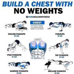 a poster showing how to build chest with no weights