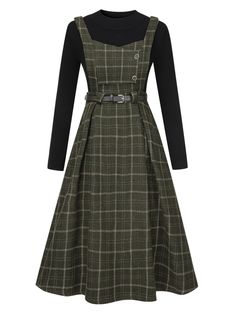 30-70% OFF✓ Fast Shipping✓Retro Stage’s 2-piece set with a solid top and plaid pinafore brings playful 1950s charm, complete with a belted waist. Retro Stage, Dress Retro, Pinafore Dress, Solid Tops, Plaid Dress, Top Dress, Fall Fashion, Knee Length, Winter Fashion