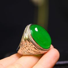 Welcome to browse and bring you happiness and life color!! Size: inside diameter:20mm/0.787in 27mm * 20mm *11mm The delivery is fast and safe. Please contact me if you have any questions. Handmade Green Jade Rings, Traditional Green Rings For Formal Occasions, Green Spiritual Jewelry For Anniversary, Traditional Green Ring For Formal Occasions, Antique Green Oval Jewelry, Carved Silver Jade Jewelry, Silver Carved Jade Jewelry, Carved Jade Rings As A Gift, Spiritual Green Round Jewelry