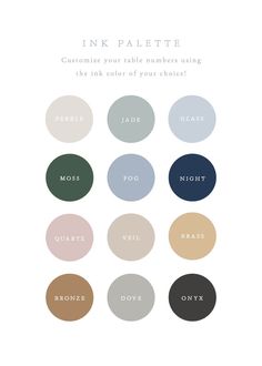 the collection ink palette is shown in different shades