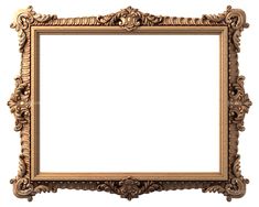 an old gold frame with ornate carvings on the edges, isolated against a white background