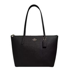 Leather Black Tote Bag Black Formal Tote Bag, Black Tote Bag With Branded Hardware, Classic Black Shopping Bag, Classic Black Bag With Branded Hardware, Modern Black Coach Bag, Everyday Black Coach Bag, Coach Black Bag With Removable Pouch, Black Coach Bag For Daily Use, Chic Black Coach Bags