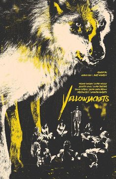 a poster with an image of a wolf on it's back and the words yellowstone written in yellow