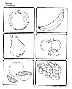 four different fruits and vegetables are shown in this worksheet for children to learn