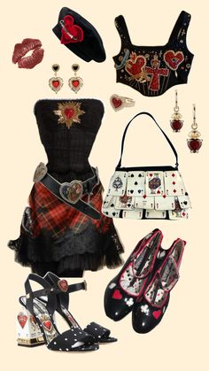 Queen of hearts core outfit collage Heart Themed Outfit, Outfit Collage, Queen Of Hearts, Queen, Collage, Quick Saves