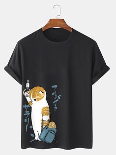 Style Japonais, Tee Shirt Homme, Summer Outfits Men, Cat Pattern, Cat Print, Cat Tshirt, Mens Graphic Tee, Shirt Sale, Japanese Style