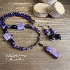 Charoite Necklace, Bronze Gifts, Necklace Purple, Boho Style Jewelry, Creative Stuff, Pretty Jewelry, Set Necklace, Hippie Jewelry, How To Make Necklaces