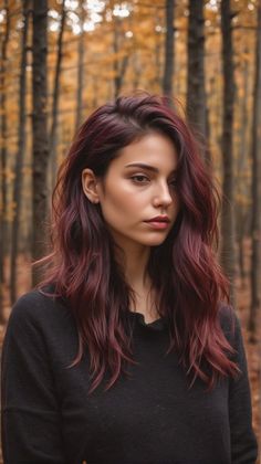 Different Red Shades Of Hair, Deep Red And Brown Hair, Plum Auburn Hair Color, Auburn All Over Hair Color, Medium Brown To Red Balayage, Red Hair Purple Undertone, Deep Red Auburn Hair, Light Brunette Hair With Red Undertones, Red Hair Color On Brown Hair