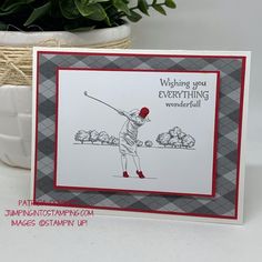 a handmade card with a golf player on it