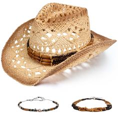 PRICES MAY VARY. Breathable and Comfortable: Explore our natural straw cowboy hat, a classic design crafted for all-day comfort and style. Made from 100% breathable straw material, it keeps your head cool even on the hottest days, while the soft, built-in sweatband ensures a dry and comfortable fit. With a wide 3.35 inch brim, it shields your face from harmful UV rays, all the while maintaining a fashionable flair that lets your personality shine in any setting One Size for Most Heads: This hat Cheap Country Style Hat Bands For Summer, Cheap Country Style Hat Bands For Vacation, Cheap Country Style Cowboy Hat For Outdoor, Luxury Country Style Cowboy Hat For Vacation, Luxury Artisan Cowboy Hat For Festivals, Cowboy Hat Bands Beach, Cowboy Hat Accessories, Straw Cowboy Hats For Women, Summer Cowboy Hat