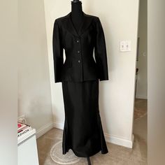 Pamela Dennis Couture Black Silk Gazar Skirt Suit With A Train That Bussels Up. Suit With Train, Silk Gazar, Skirt Sets, A Train, Skirt Suit, Black Silk, Skirt Set, Womens Skirt, Train