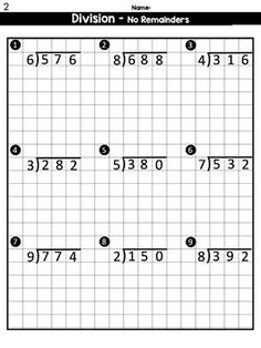 division worksheet with two numbers and no remainders