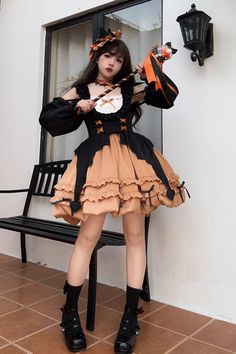 Fabric: Polyester Style types: Sweet Lolita Season: Spring, Summer, Autumn, Winter Include: Dress*1 (Any of the accessory is not included.) Size (IN) Bust Waist Length S 29.13-34.65 24.41-25.98 31.50 M 30.71-36.22 25.98-27.56 32.28 L 33.07-39.37 27.56-29.13 33.07 Size (CM) Bust Waist Length S 74-88 62-66 80 M 78-92 66-70 82 L 84-100 70-74 84 Pretty Witch Outfit, Halloween Accessories Ideas, Cute Halloween Dresses, Jon Core, Draw Outfits, Orange Halloween Costume, Halloween Poses, Halloween Inspired Outfits, Halloween Witch Costume