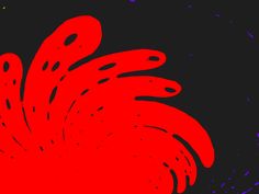 a red object is floating in the air on a black background with blue speckles