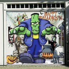 You'll love the Frankenstein and Friends Garage Door Mural at Wayfair - Great Deals on all Décor & Pillows products with Free Shipping on most stuff, even the big stuff. Garage Halloween, Garage Door Mural, Halloween Garage Door, Halloween Garage, Garage Door Decor, Door Mural, Frankenstein Halloween, Door Murals, Scary Pumpkin