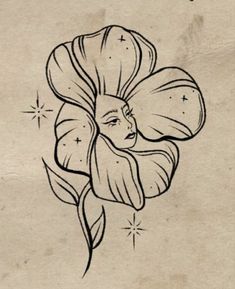 a drawing of a woman's face with flowers in her hair and stars on it