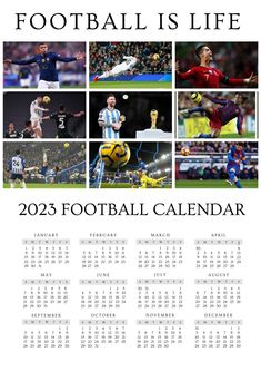 a calendar with photos of different soccer players