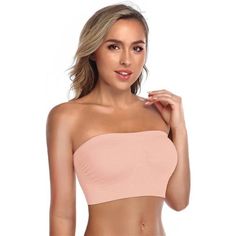 -90% Nylon, 10% Spandex -Pull-On Closure -Designed For You : This Great Multipurpose Strapless Bra Is A Unique Basic Tube Top-Whether It's For An Exercise Or Used As A Casual Strapless Bra For Daily Wear . Good Thing , Because You'll Never Want To Take It Off . -Materialmade Of Angool Unique Microfiber , The Elastic Seamless Bandeau Top Has High Elasticity Without Causing Any Irritation Reaction . The High-Quality Fabrics Are Resistant To Abrasion And Wash And Dry . Breathable Material Wicks Swe Pink Stretch Seamless Tube Top, Strapless Nylon Tube Top, Seamless Strapless Crop Top, Pink Seamless Strapless Tube Top, Pink Seamless Tube Top, Solid Versatile Fitted Bra, High Stretch Bra With Removable Pads, Stretch Nylon Bandeau Top, High Stretch Bandeau Tube Top