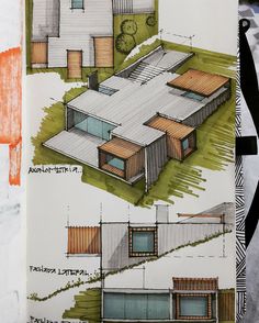 an architectural drawing of a house and its surroundings