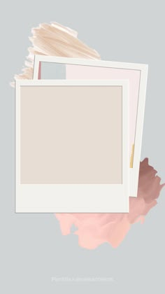 two white frames sitting next to each other on top of a pink and gray background