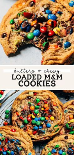 a cookie with m & m cookies on it and the words, buttery v's always loaded msm cookies