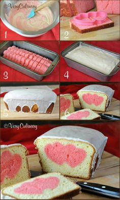 steps to make a heart shaped cake with frosting and pink icing on it