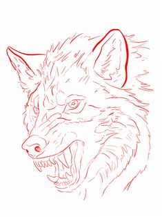 a drawing of a wolf's head with its mouth open