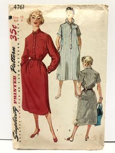 a woman's dress and coat pattern from the 1950's, with an attached belt